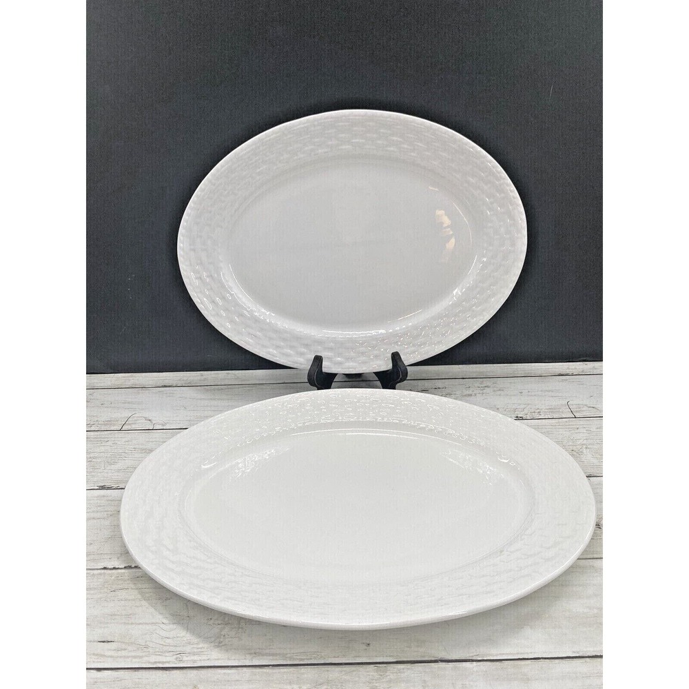 2 Vintage Gibson Embossed Oval Serving Platters 14x10.5 and 14.75x10.5 LOT OF 2